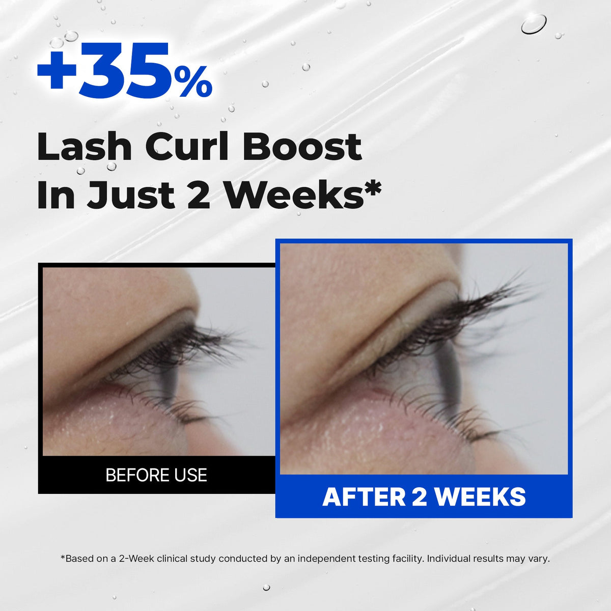 Wasi Eyelash Essential Serum — +35% lash curl boost in 2 weeks, before and after
