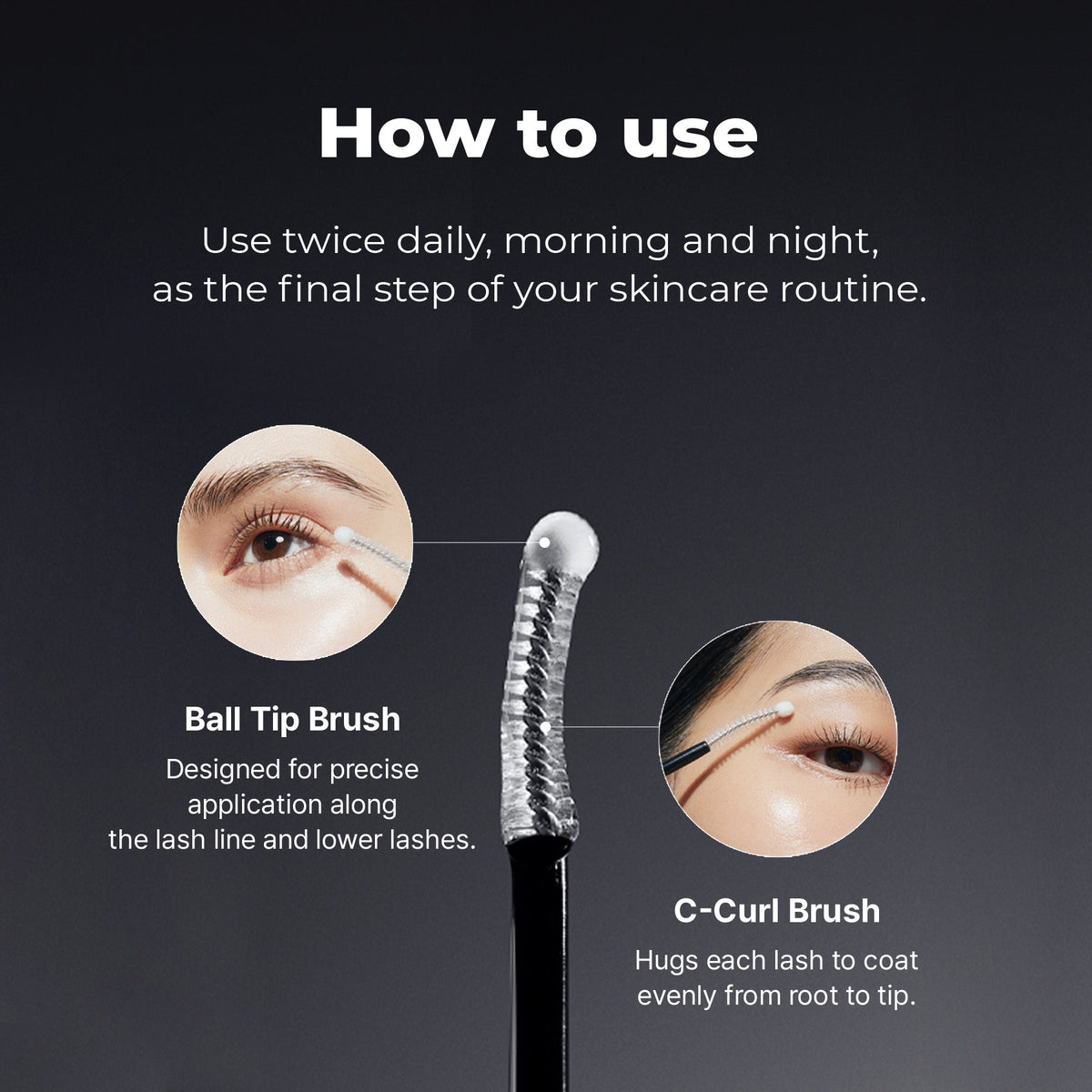 Wasi Eyelash Essential Serum — how to use, ball tip brush and C-curl brush